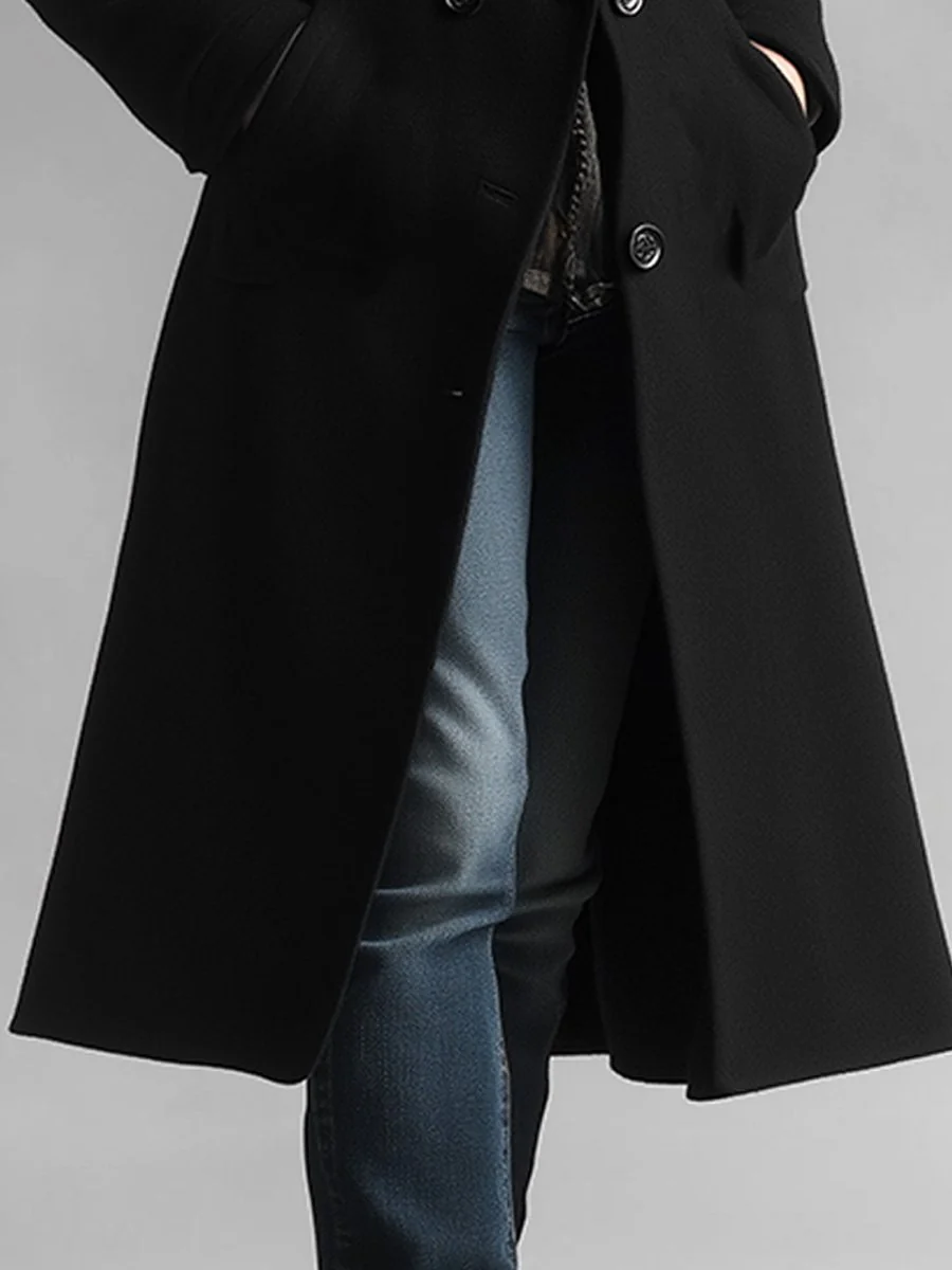 Casual Classic Thickened Pocket Midi Woolen Coat - Image 3