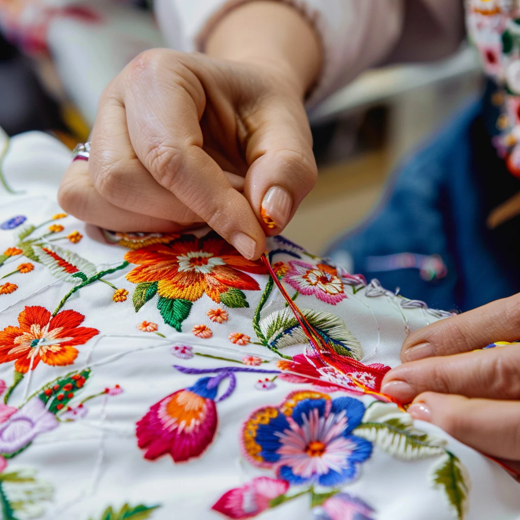 Cotton and Linen Floral Embroidery Long Sleeve Shirt - Image 6