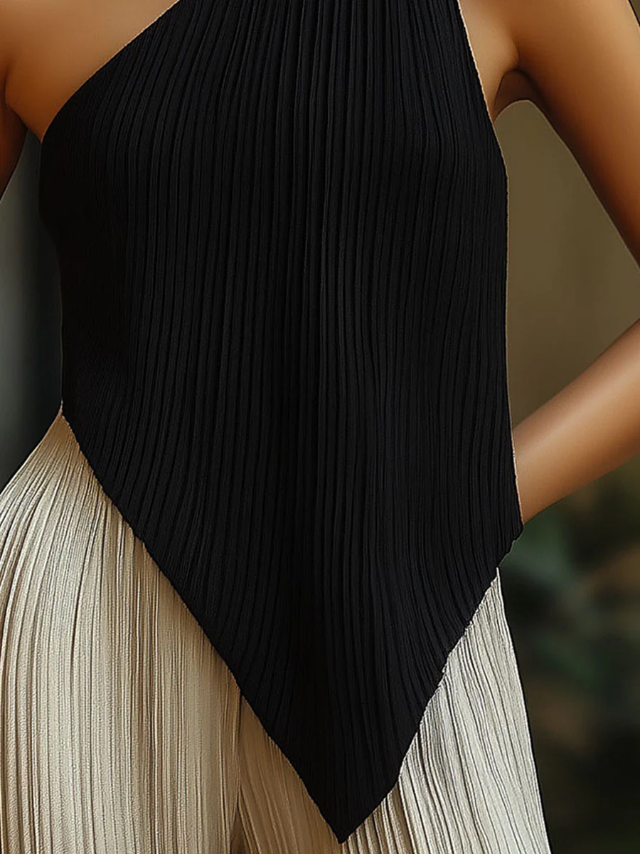 Minimalism Asymmetric Pleated One-Shoulder Top - Image 4