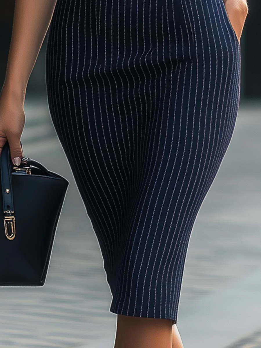 Sophisticated Pinstripe Pencil Dress - Image 7