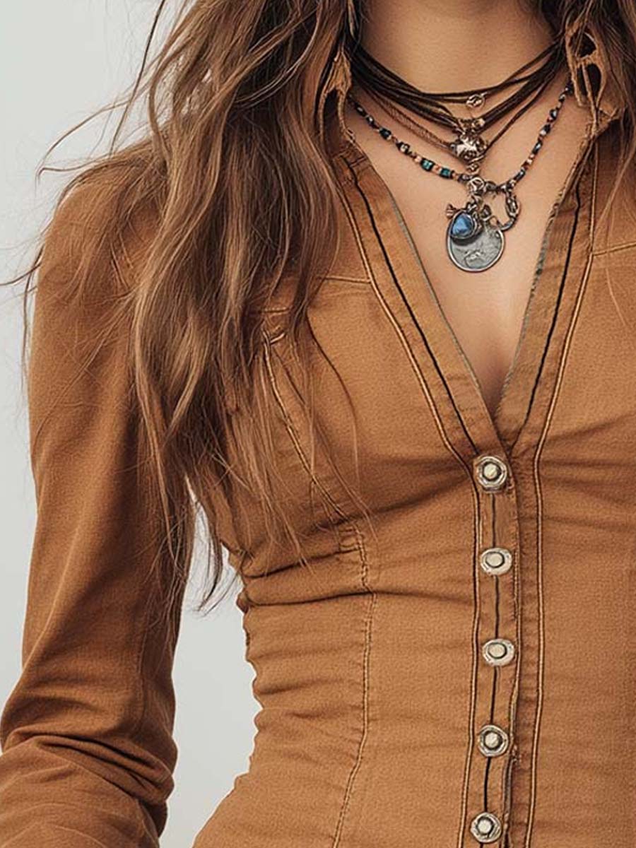 Vintage Washed Camel Shirt With Contrasting Trim - Image 4