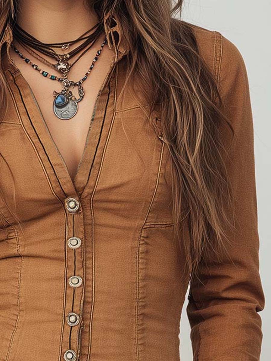 Vintage Washed Camel Shirt With Contrasting Trim - Image 6