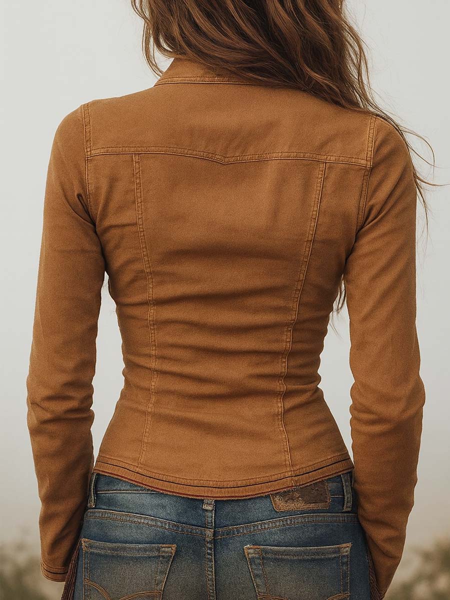 Vintage Washed Camel Shirt With Contrasting Trim - Image 7