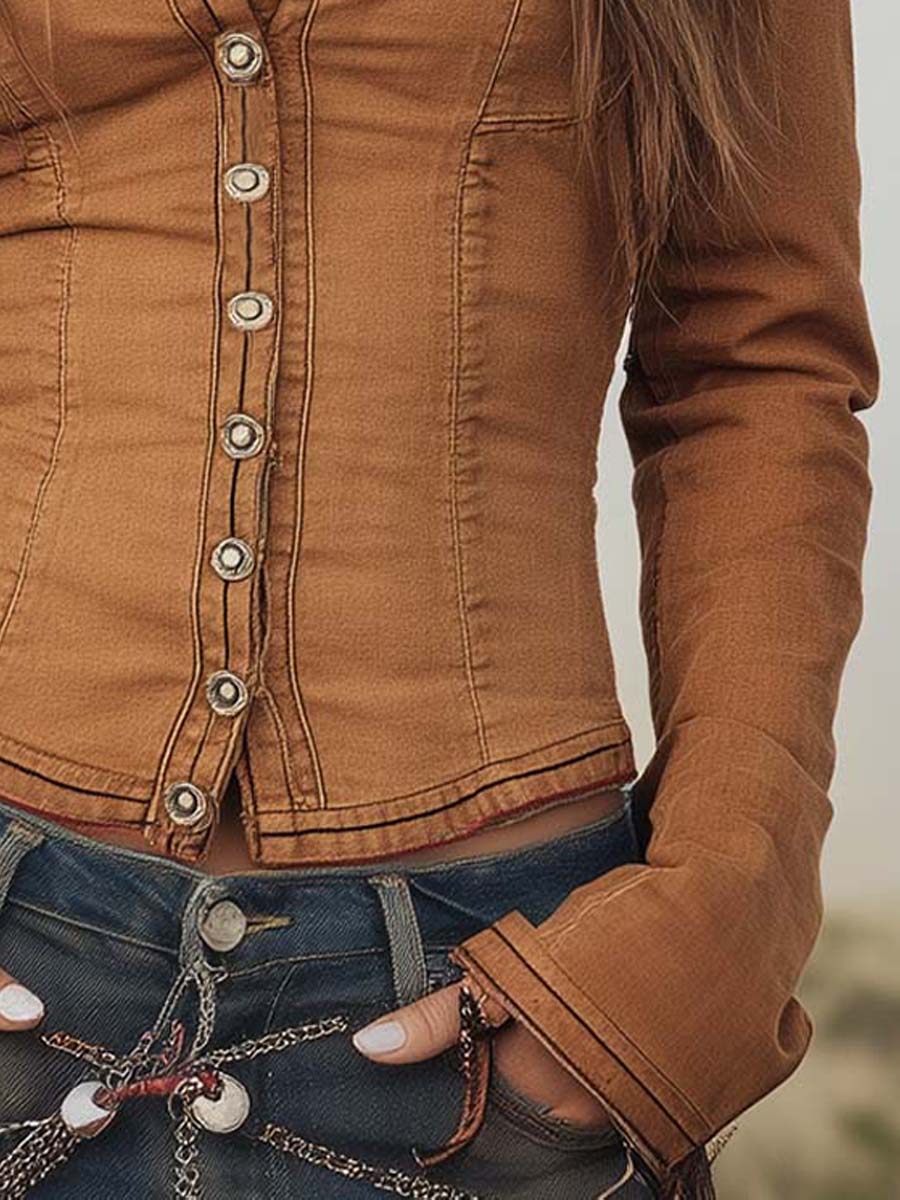 Vintage Washed Camel Shirt With Contrasting Trim - Image 8