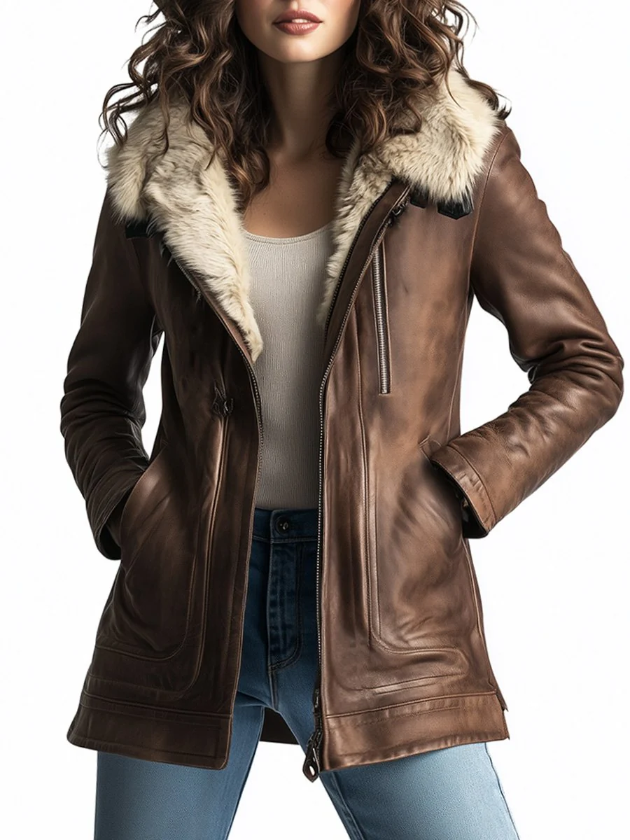 Vintage Wool Multi-pocket Sheepskin Faux Leather Warm Coat - Image 6