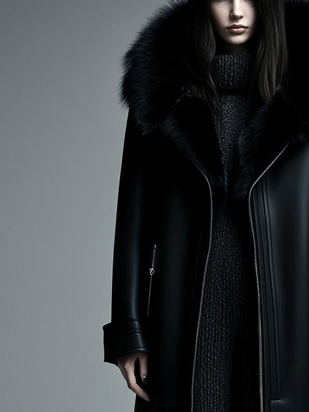 Women Fur Trim Warm Lined Hooded Eco Leather Trench Coat - Image 7