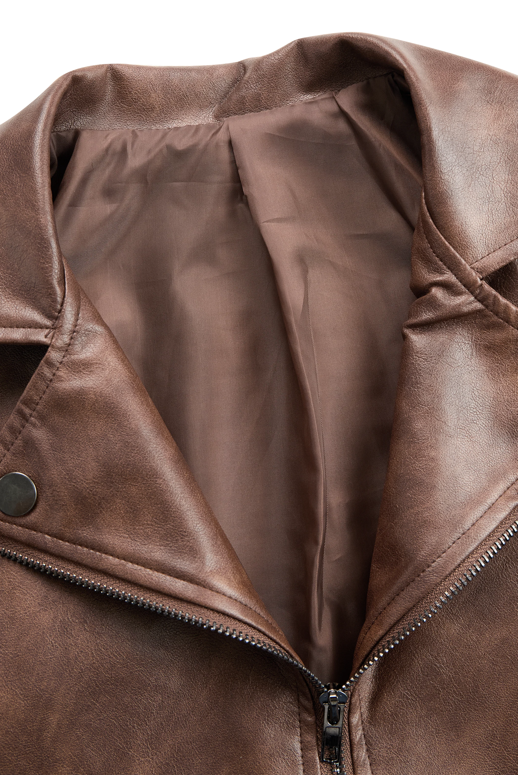 Women's Lapel Vintage Faux Leather Jacket - Image 7