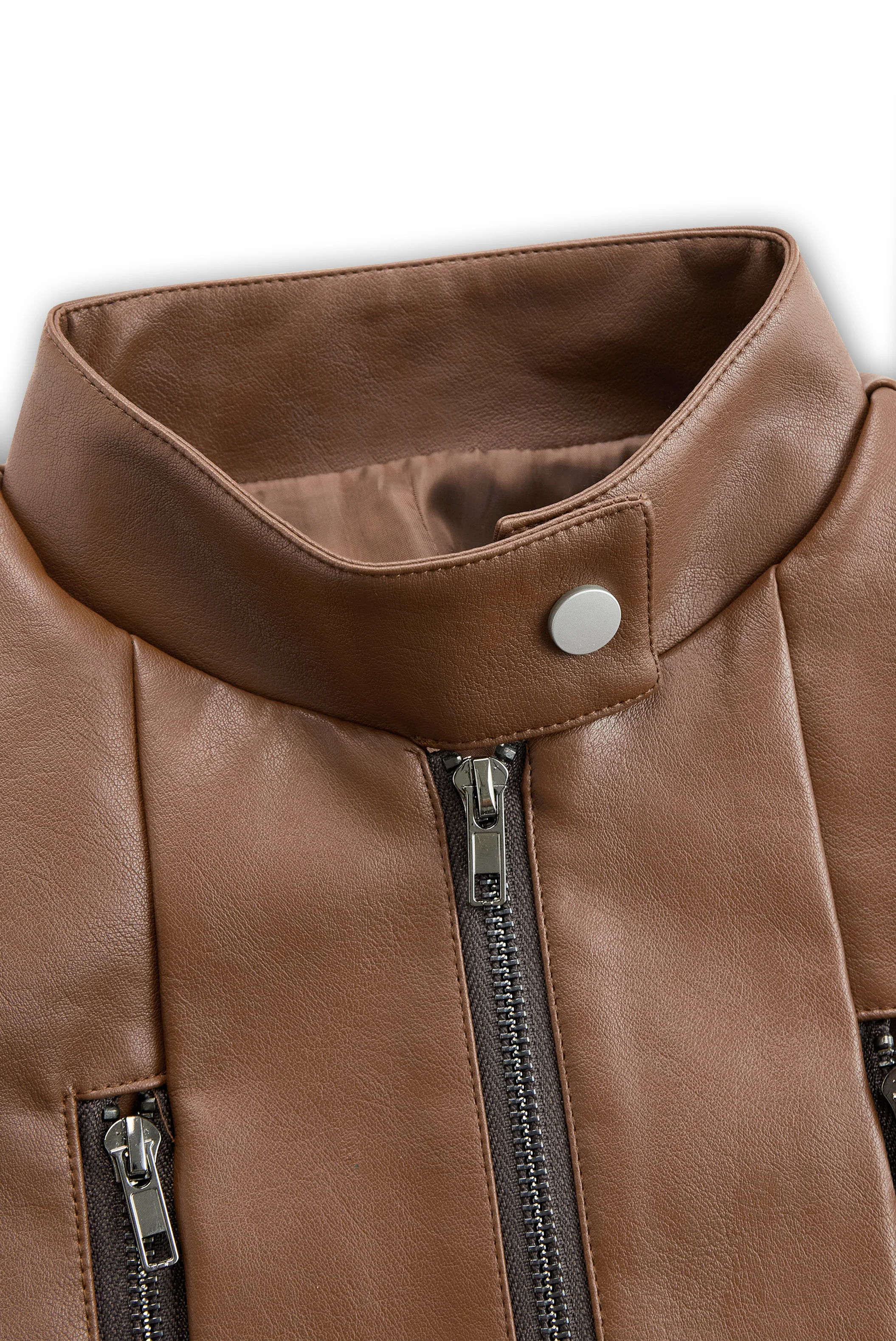 Women's Stand Collar Vintage Faux Leather Jacket - Image 6