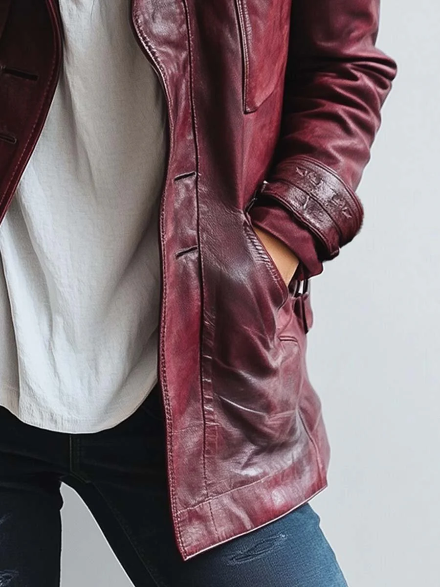 Women's Vintage Burgundy Faux Leather Jacket - Image 5