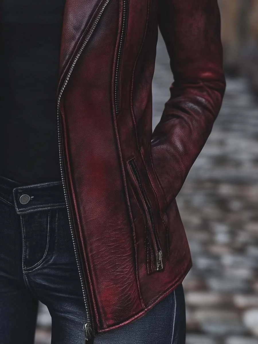 Women's Vintage Jacket Zipper Pocket Faux Leather Jacket - Image 5