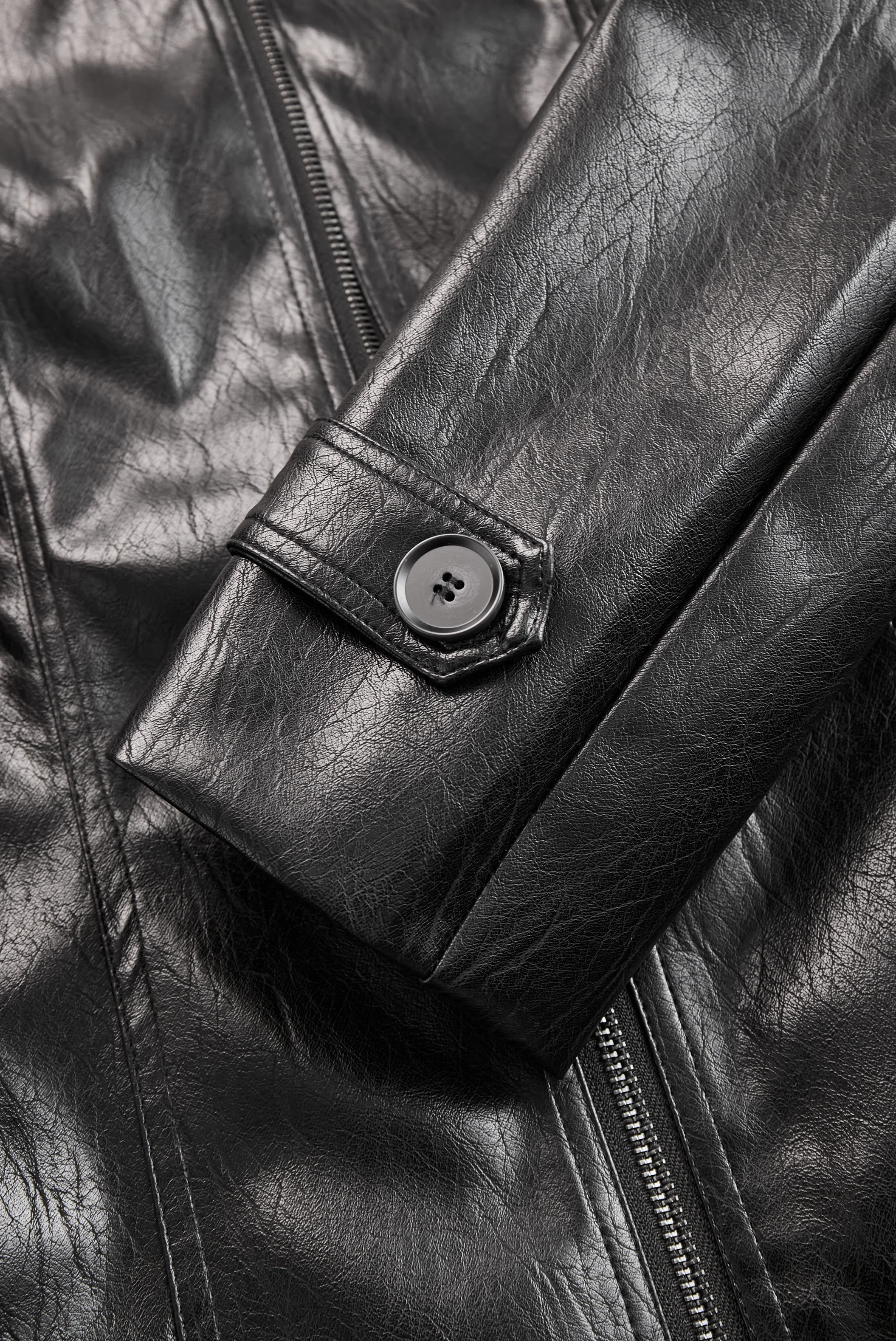 Women's Vintage Stand Collar Faux Leather Jacket - Image 3